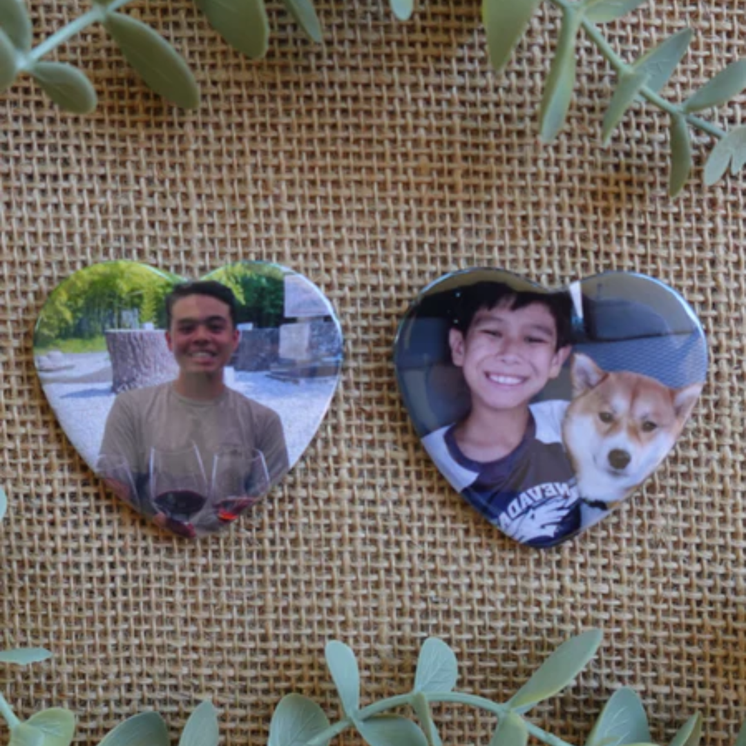Heart Shaped Custom Photo Pinback Buttons (Set of 6)