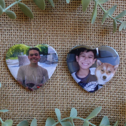 Heart Shaped Custom Photo Pinback Buttons (Set of 6)